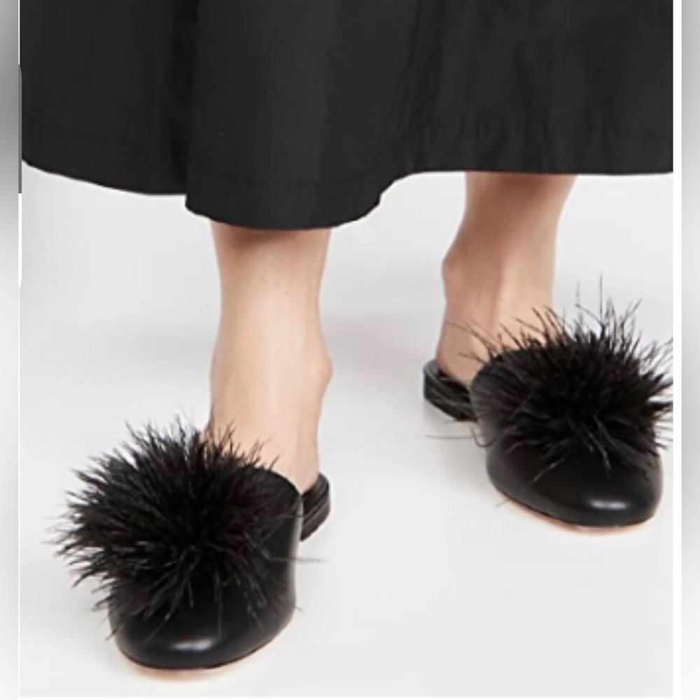 Cult Gaia black leather pom mule ray sandal